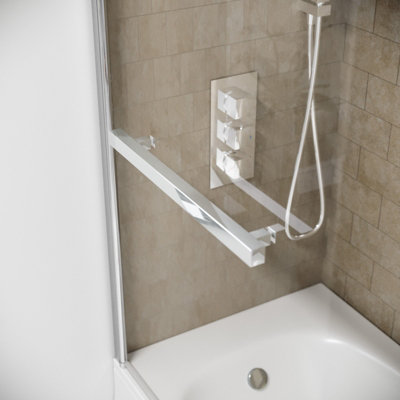 Denver Frameless Bath Shower Screen with Glass Swing Door and Towel Bar - 3