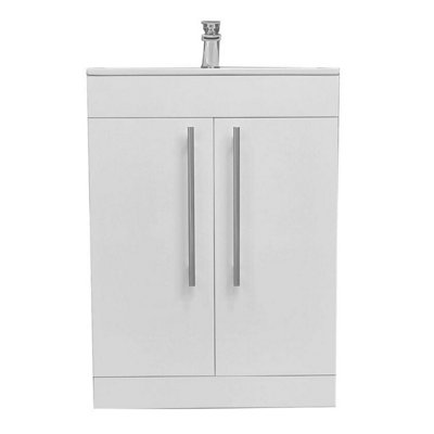 Denver Gloss White Freestanding Vanity Unit & Basin Set with Chrome Tap (W)615mm (H)850mm