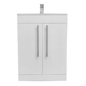 Denver Gloss White Freestanding Vanity Unit & Basin Set with Chrome Tap (W)615mm (H)850mm