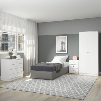 Denver White Gloss 3 Drawer Bedside Table Cabinet Nightstand Bedroom Storage