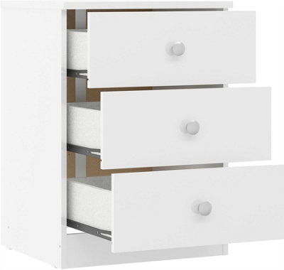 Denver White Gloss 3 Drawer Bedside Table Cabinet Nightstand Bedroom Storage