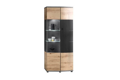Dera 32 Tall Display Cabinet in Oak Artisan & Graphite Grey - W700mm H1710mm D380mm, Modern and Luxurious