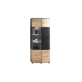 Dera 32 Tall Display Cabinet in Oak Artisan & Graphite Grey - W700mm H1710mm D380mm, Modern and Luxurious