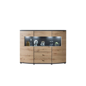 Dera 81 Sideboard Display Cabinet - Oak Artisan & Graphite Grey Elegance with LED Option - W1600mm x H1170mm x D420mm