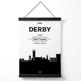 Derby Black and White City Skyline Medium Poster with Black Hanger