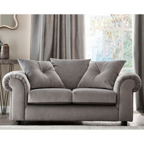 Derby Fabric Grey 2 Seater Sofa Scatter Back, Scroll Arms