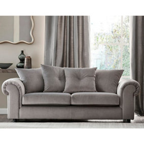 Derby Fabric Grey 3 Seater Sofa Scatter Back, Scroll Arms