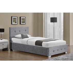 Derby Ottoman Fabric Single Bed with Storage, Silver Chenille