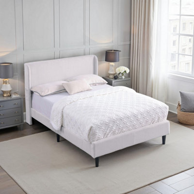 Dereham Ivory Cord Fabric Winged Bed Frame