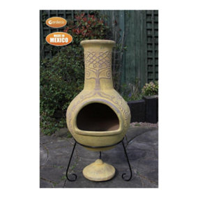 Derwyn The Tree Mexican chimenea mustard tone Celtic theme including stand and lid
