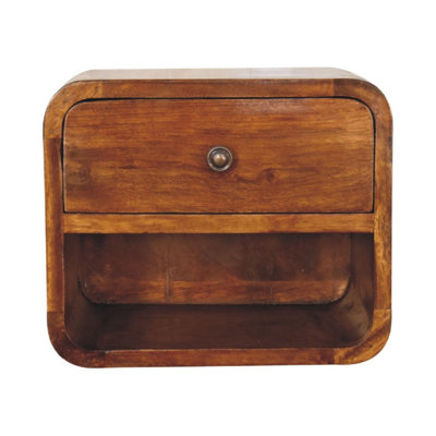 Desenzano Mini Curve Mango Wood Floating Bedside Table with Drawer and ...