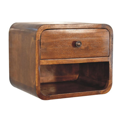 Desenzano Mini Curve Mango Wood Floating Bedside Table with Drawer and ...