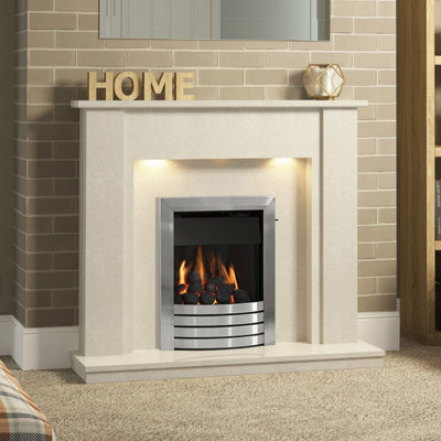 Design Brushed Steel Convector Deepline Gas Fire with Slide Control