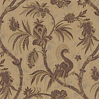 Design ID Gold Brown Floral Trail Exotic Birds Wallpaper Paste The Wall Vinyl