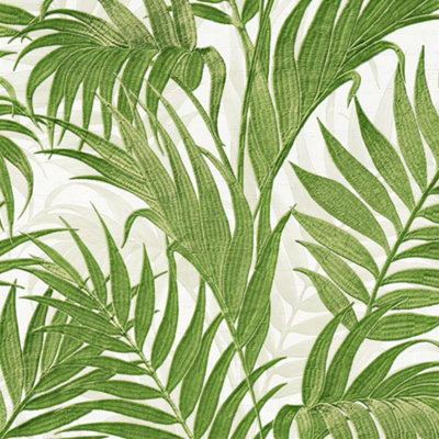 Design ID Grace Tropical Wallpaper Palm Leaf Green White Textured Paste The Wall