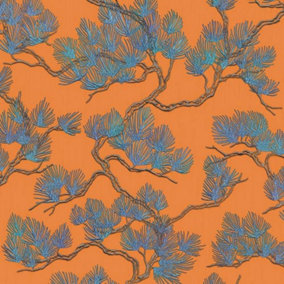 Design ID Orange Floral Flower Tree Nature Textured Vinyl Paste Wall Wallpaper
