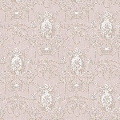 Design ID Pink Flower Damask Wallpaper Textured Metallic Paste The Wall Vinyl