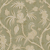Design ID Sage Green Floral Trail Exotic Birds Wallpaper Paste The Wall Vinyl
