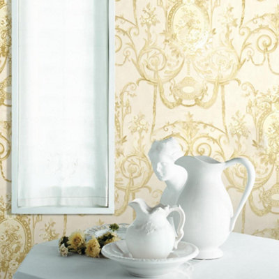 Design ID White Flower Damask Wallpaper Textured Metallic Paste The Wall Vinyl
