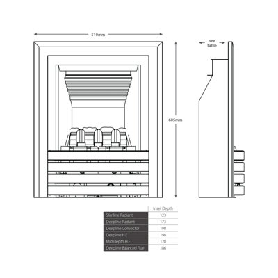 Design Matt Black Deepline Radiant Gas Fire with Slide Control