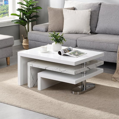 Design Rotating High Gloss Coffee Table With 3 Tops In Vida Marble Effect