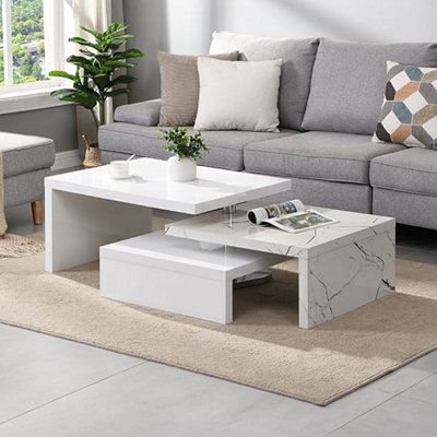 Design Rotating High Gloss Coffee Table With 3 Tops In Vida Marble Effect