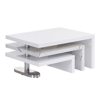 Design Rotating High Gloss Coffee Table With 3 Tops In Vida Marble Effect