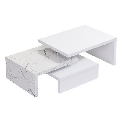 Design Rotating High Gloss Coffee Table With 3 Tops In Vida Marble Effect