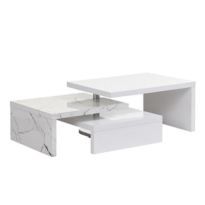 Design Rotating High Gloss Coffee Table With 3 Tops In Vida Marble Effect