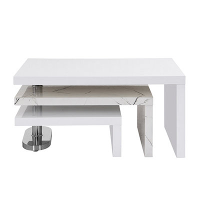 Design Rotating High Gloss Coffee Table With 3 Tops In Vida Marble Effect