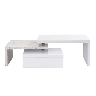 Design Rotating High Gloss Coffee Table With 3 Tops In Vida Marble Effect