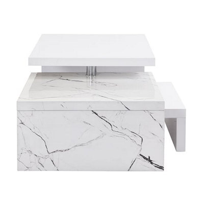Design Rotating High Gloss Coffee Table With 3 Tops In Vida Marble Effect