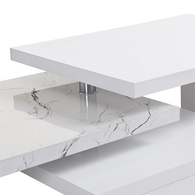 Design Rotating High Gloss Coffee Table With 3 Tops In Vida Marble Effect