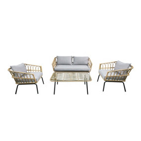 DesignDrop- Borgia Wicker Conversation Set- Steel Frame with Removable Cushions- 4 Seats