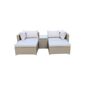DesignDrop- Roma Modular Outdoor Rattan Garden Lounge Set with Removable Cushions- 5pc