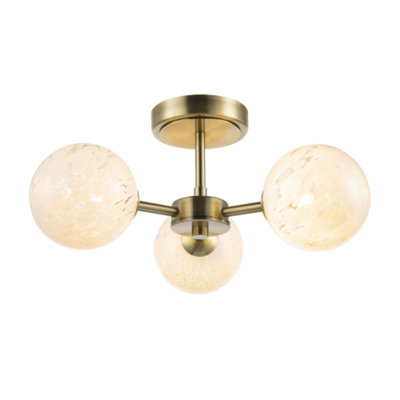 Designer Antique Brass Ceiling Light with White Confetti Snowflake Glass Shades