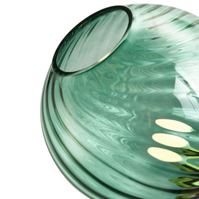 67" Dimmable Brass Gold Floor Lamp With Ribbed Green Glass Shade - Mid Century Modern Standing Lamp For Living Room