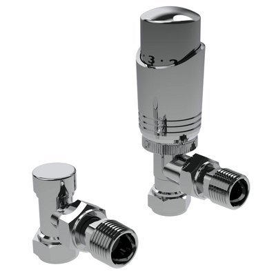 Designer Chrome Thermostatic Radiator Valve Twin Pack TRV Angled