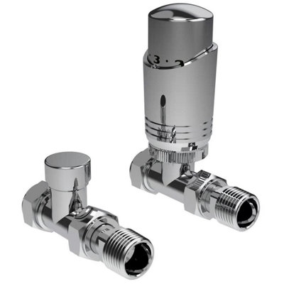 Designer Chrome Thermostatic Radiator Valve Twin Pack TRV Straight 15mm