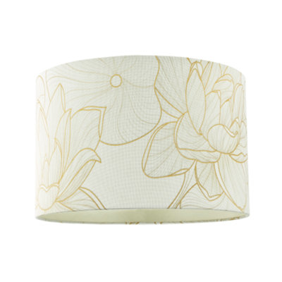 Designer Cream Linen Fabric 12 Inch Lampshade with Large Shiny Gold Foil Flowers