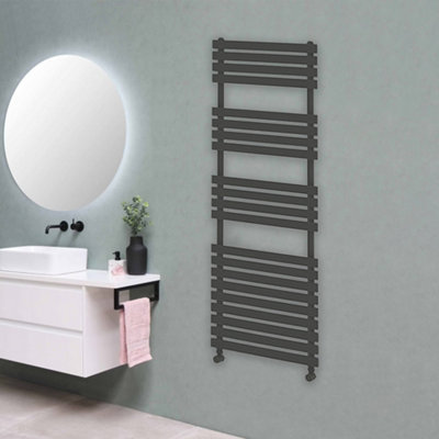 Designer Delta Flat Panel Towel Radiator Heated Ladder Rail - Anthracite - 1424 x 500mm