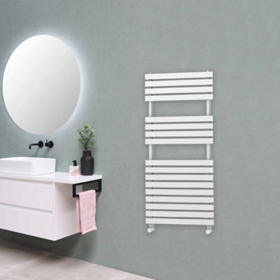 Designer Delta Flat Panel Towel Radiator Heated Ladder Rail - White - 1106 x 500mm