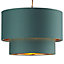 Designer Forest Green Cotton Double Tier Ceiling Shade with Shiny Copper Inner