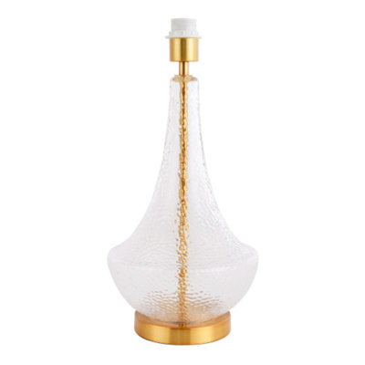 Designer Hammered and Dimpled Glass Table Lamp Base with Brushed Gold Metal