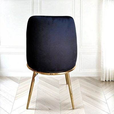 Designer Luxury Velvet Dining Chair in Black With Gold Legs Riviera