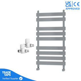 Designer Marvella Chrome Flat Panel Towel Radiator Heated Ladder Rail - 950 x 500mm - Straight Manual Square Valve Pair