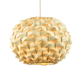 Designer Oval Bamboo Pendant Light Shade with Authentic Bamboo Ribbon Strapping