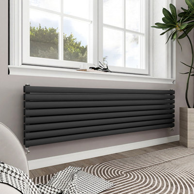 Designer Radiator Horizontal 472x1800mm Anthracite Oval Column Central ...