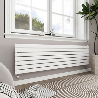 Designer Radiator Horizontal 476x1800mm White Flat Single Panel Central ...