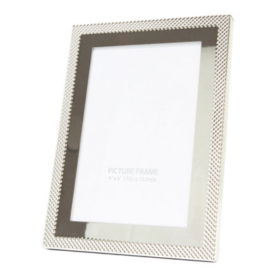 Designer Shiny Silver Plated Steel Metal 4x6 Picture Frame with Dotted Border